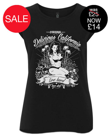Women's Graphic T-Shirt - 'Love Slow' pinup/tattoo design