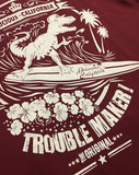 Surfing T-Rex (Burgundy) - Kids T-Shirt - Delicious California