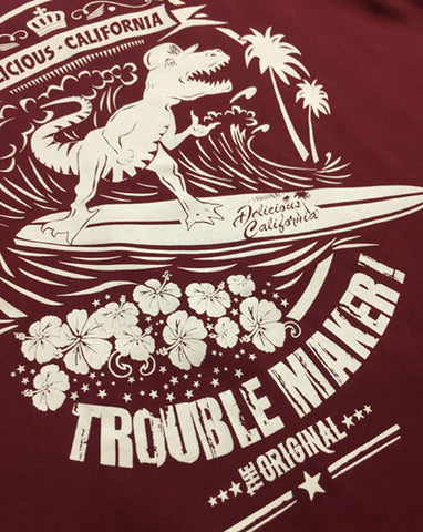 Surfing T-Rex (Burgundy) - Kids T-Shirt