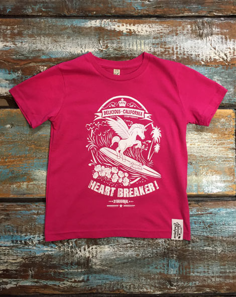 Surfing Unicorn (Hot Pink) - Kid's T-Shirt - Delicious California