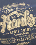 Women's Sleeveless Graphic T-Shirt- 'Franks Strip Joint' - Delicious California