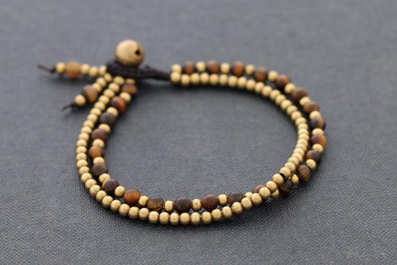 Tiger Eye Round Basic Brass Bracelet - Delicious California